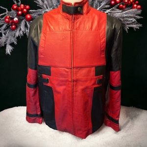 Leather Krafter UNISEX Red/Black Leather Motorcycle Jacket XLarge